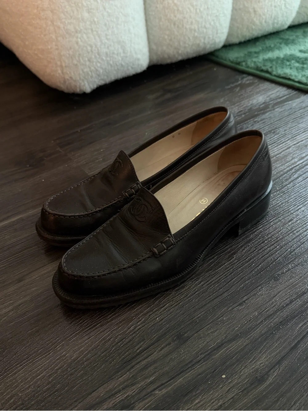 CHANEL Dark Brown Leather Penny Loafers